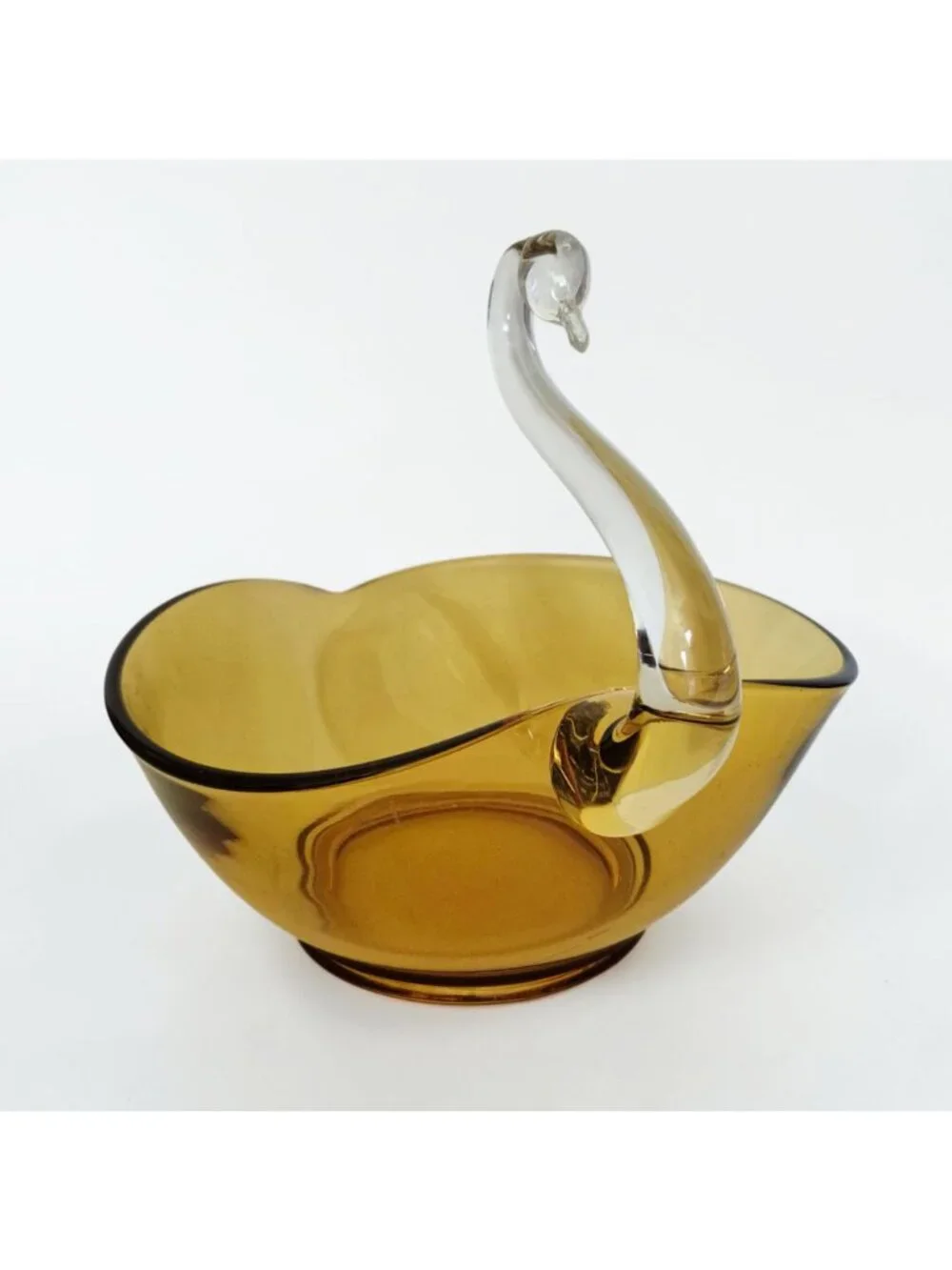 Vintage Amber Art Glass Swan Serving Bowl Centerpiece Fruit Bowl Hand Blown 3lbs